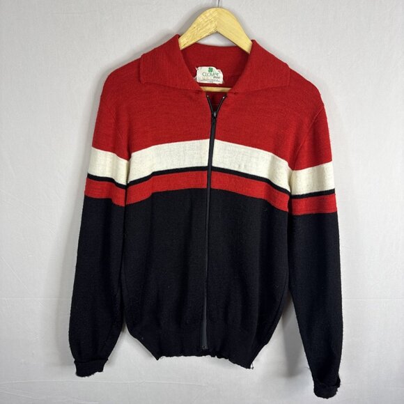 Vintage Wool Curling Sweater Bowie PALM Clover Brand Zip Canada Men’s M - Picture 4 of 7